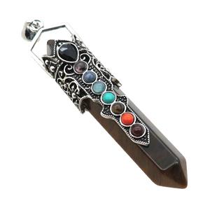 Tiger Eye Stone Prism Pendant Alloy Chakra Antique Silver, approx 14-75mm [GM18131]
