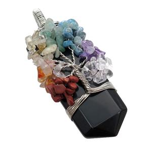 Black Onyx Agate Bullet Pendant Chakra Tree Wire Wrapped, approx 23-56mm [GM18139]