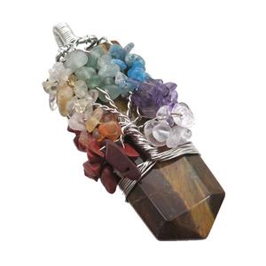 Tiger Eye Stone Bullet Pendant Chakra Tree Wire Wrapped, approx 23-56mm [GM18141]