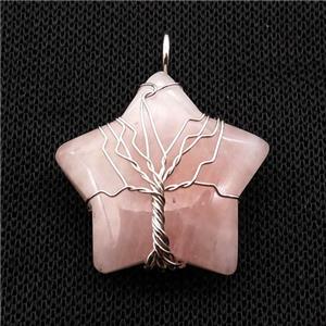 Pink Rose Quartz Star Pendant Wire Wrapped, approx 30mm [GM18153]
