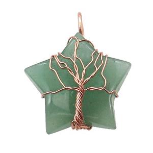 Green Aventurine Star Pendant Tree Wire Wrapped, approx 30mm [GM18162]