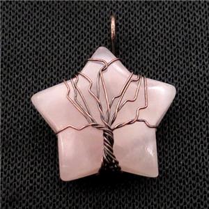 Pink Rose Quartz Star Pendant Tree Wire Wrapped, approx 30mm [GM18169]