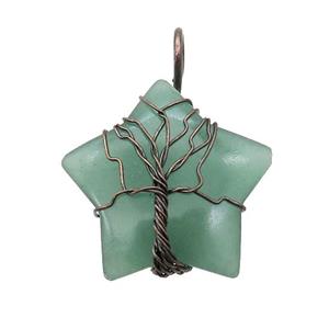 Green Aventurine Star Pendant Tree Wire Wrapped, approx 30mm [GM18170]