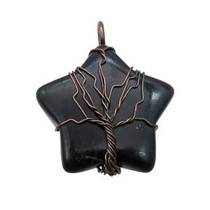 Black Onyx Agate Star Pendant Tree Wire Wrapped, approx 30mm [GM18171]