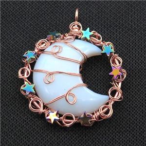 White Opalite Moon Pendant Wire Wrapped, approx 46mm [GM18185]