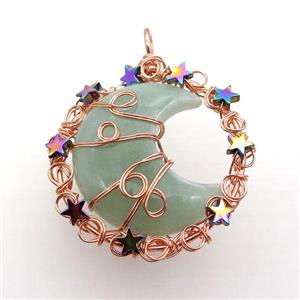 Green Aventurine Moon Pendant Wire Wrapped, approx 46mm [GM18187]