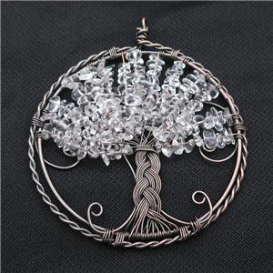 Clear Quartz Chip Tree Of Life Pendant Wire Wrapped Antique Red, approx 100mm [GM18193]