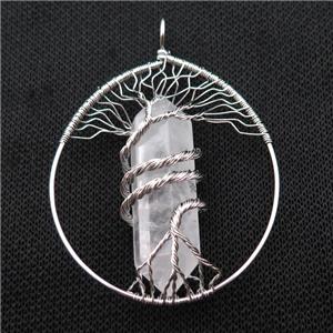 Clear Quartz Tree Of Life Pendant Alloy Wire Wrapped, approx 50-70mm [GM18203]