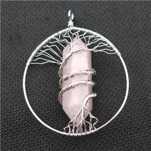 Pink Rose Quartz Tree Of Life Pendant Alloy Wire Wrapped, approx 50-70mm [GM18205]
