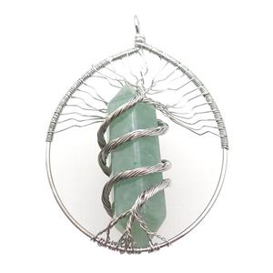 Green Aventurine Tree Of Life Pendant Alloy Wire Wrapped, approx 50-70mm [GM18206]