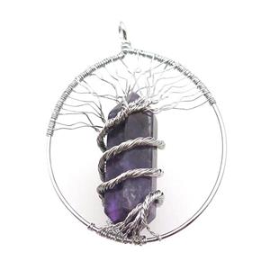 Purple Amethyst Tree Of Life Pendant Alloy Wire Wrapped, approx 50-70mm [GM18209]