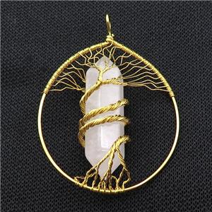 Clear Quartz Tree Of Life Pendant Alloy Wire Wrapped Gold Plated, approx 50-70mm [GM18210]