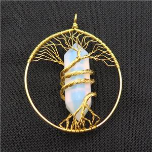 White Opalite Tree Of Life Pendant Alloy Wire Wrapped Gold Plated, approx 50-70mm [GM18211]