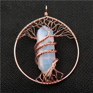 White Opalite Tree Of Life Pendant Alloy Wire Wrapped Rose Gold, approx 50-70mm [GM18219]