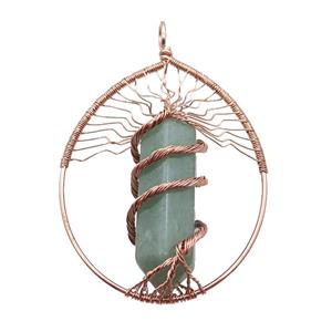 Green Aventurine Tree Of Life Pendant Alloy Wire Wrapped Rose Gold, approx 50-70mm [GM18220]
