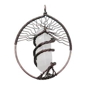 Clear Quartz Tree Of Life Pendant Alloy Wire Wrapped Antique Red, approx 50-70mm [GM18224]