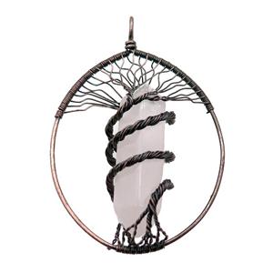Rose Quartz Tree Of Life Pendant Alloy Wire Wrapped Antique Red, approx 50-70mm [GM18225]