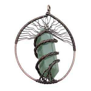 Green Aventurine Tree Of Life Pendant Alloy Wire Wrapped Antique Red, approx 50-70mm [GM18227]