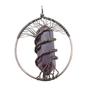Amethyst Tree Of Life Pendant Alloy Wire Wrapped Antique Red, approx 50-70mm [GM18230]
