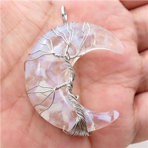 Resin Moon Pendant With Opalite Chip Tree Wire Wrapped, approx 36-42mm [GM18233]