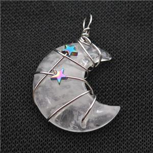 Clear Quartz Moon Pendant Wire Wrapped, approx 34mm [GM18241]