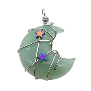 Green Aventurine Moon Pendant Wire Wrapped, approx 34mm [GM18244]