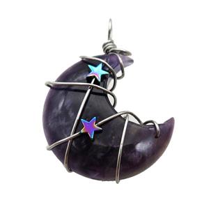 Amethyst Moon Pendant Wire Wrapped, approx 34mm [GM18248]