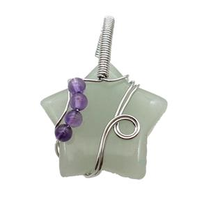 Green Aventurine Star Pendant Wire Wrapped, approx 30mm [GM18253]