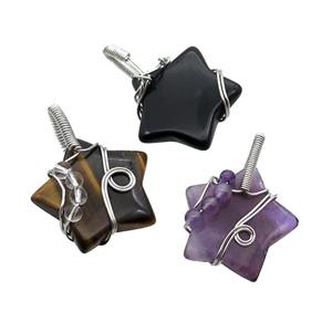 Mix Gemstone Star Pendant Wire Wrapped, approx 30mm [GM18256]