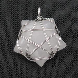 Clear Crystal Quartz Star Pendant Wire Wrapped, approx 30mm [GM18257]