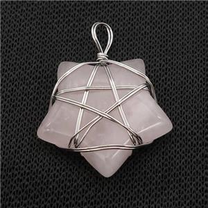Pink Rose Quartz Star Pendant Wire Wrapped, approx 30mm [GM18258]