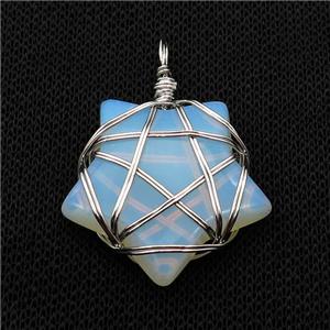 White Opalite Star Pendant Wire Wrapped, approx 30mm [GM18259]
