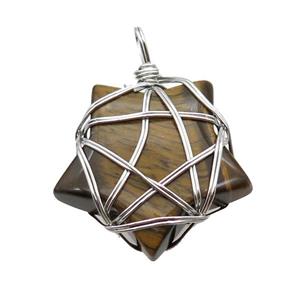 Yellow Tiger Eye Stone Star Pendant Wire Wrapped, approx 30mm [GM18264]