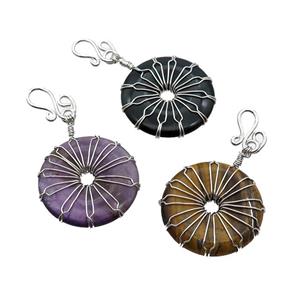 Mix Gemstone Donut Pendant Wire Wrapped, approx 30mm [GM18275]