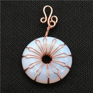White Opalite Donut Pendant Wire Wrapped Rose Gold, approx 30mm [GM18278]