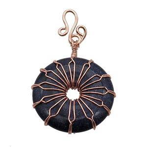 Blue Sandstone Donut Pendant Wire Wrapped Rose Gold, approx 30mm [GM18280]