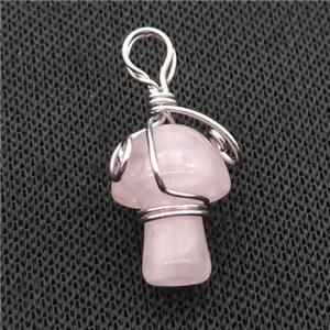 Pink Rose Quartz Mushroom Pendant Wire Wrapped, approx 15-20mm [GM18286]