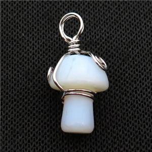 White Opalite Mushroom Pendant Wire Wrapped, approx 15-20mm [GM18287]