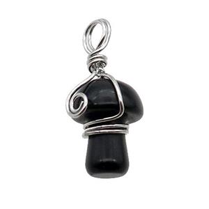 Black Onyx Agate Mushroom Pendant Wire Wrapped, approx 15-20mm [GM18288]