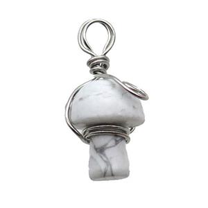 White Howlite Turquoise Mushroom Pendant Wire Wrapped, approx 15-20mm [GM18289]