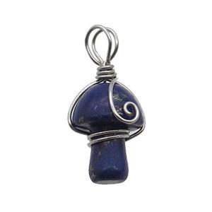 Blue Lapis Lazuli Mushroom Pendant Wire Wrapped, approx 15-20mm [GM18294]