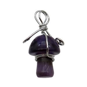 Purple Amethyst Mushroom Pendant Wire Wrapped, approx 15-20mm [GM18295]