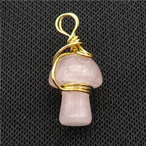 Pink Rose Quartz Mushroom Pendant Wire Wrapped, approx 15-20mm [GM18298]