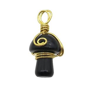 Black Onyx Mushroom Pendant Wire Wrapped, approx 15-20mm [GM18303]