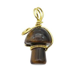 Tiger Eye Stone Mushroom Pendant Wire Wrapped, approx 15-20mm [GM18305]