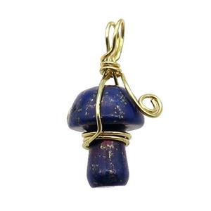 Blue Lapis Mushroom Pendant Wire Wrapped, approx 15-20mm [GM18306]