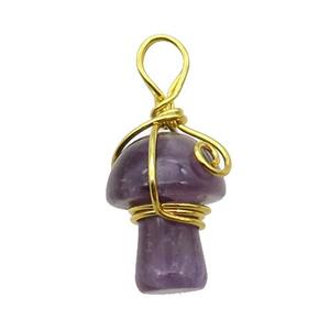 Purple Amethyst Mushroom Pendant Wire Wrapped, approx 15-20mm [GM18307]