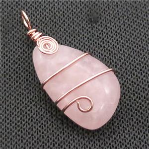 Pink Rose Quartz Teardrop Pendant Wire Wrapped, approx 20-42mm [GM18310]