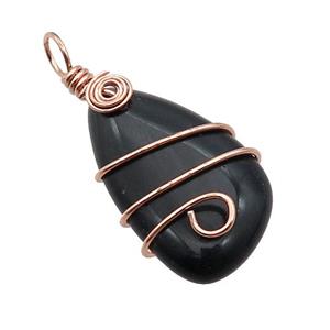 Black Onyx Agate Teardrop Pendant Wire Wrapped, approx 20-42mm [GM18313]