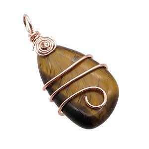 Tiger Eye Stone Teardrop Pendant Wire Wrapped, approx 20-42mm [GM18314]